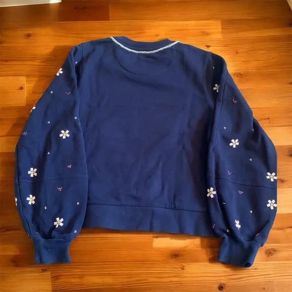 Anthropologie Embroidered Beaded Swans Sweatshirt Navy Blue Size Small - Picture 2 of 9